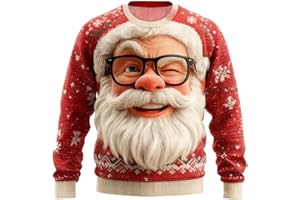 GENERICO Felpa Natale Uomo Divertente 3D Babbo Stampata Maglione,Girocollo Maglioni Lavorato a Maglia Natalizio Brutto Maglione Lunga Felpa Senza Cappuccio Ugly Christmas Jumper Pullover Sweater Invernali