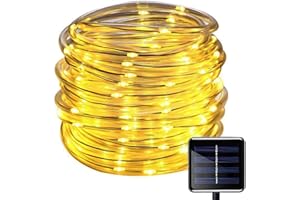 100LED Ruban Lumineux Solaire Lampes de Corde,KINGCOO étanche 39ft 12M Fil de Cuivre Extérieur Tube Rope Guirlande Lumineuse pour Noël Jardin cour Chemin Clôture Arbre Backyard (Blanc Chaud)