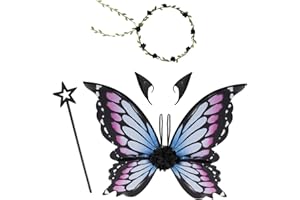 Noaya Fairy Wings and Wand - Fairy Wings with Flower Garlands, Elf Ears, and Magic Wands, Beautiful and Lightweight Butterfly Costume Kids for Role-Playing and Holiday Events