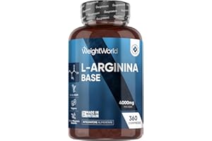 WEIGHTWORLD Arginina Integratore da 360 Compresse, per Vegani e Vegetariani, Pre Workout, Intra e Post Workout, L Arginina Base, Aminoacido Semi-Essenziale, Privo di Magnesio Stearato e Glutine, Prodotto in UK