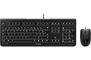 CHERRY DC 2000, ensemble clavier et souris filaire, Disposition belge (AZERTY), Plug & Play via 1 port USB, Design plat, Souris symétrique, Noir