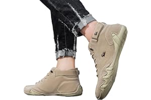 TONGFENG Botas altas italianas de cuero hechas a mano, unisex, para exteriores, impermeables, ligeras, antideslizantes, cómodas para senderismo, camping y conducción, botas altas para todas las estaciones