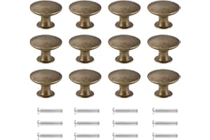 Kyrio Lot de 12 boutons de tiroir vintage en laiton antique de 30 mm de diamètre pour tiroir d'armoire (bronze jaune)