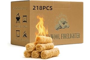 SUNLIFER Natural BBQ Firelighters For Wood Burners: Barbecue Fire Starter Eco Odorless and Smokeless Wood Wool Fire Lighters For Pizza Oven, Fire Pit, Stoves 218pcs