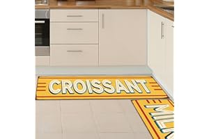 YORDET 2 PCS Kitchen Non-Slip Mat Set Polyester Absorbent Washable Soft Kitchen Mats Anti-slip Oil Absorb Floor Mats for Kitchen (Croissant & Milk, 40x120cm+40x60cm)