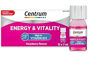 Centrum Energy and Vitality Vitamin B12 Multivitamin Liquid Shot, Vegan Vitamin Supplement, 15x7ml Bottles