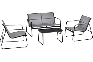 [en.casa] Set di Mobili da Giardino Arredo Esterno Set Composto di 1 Divano a 2 Posti + 2 Sedie con Braccioli + 1 Tavolino Basso con Piano in Vetro - Grigio Chiaro/Nero