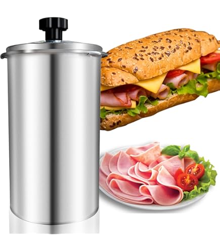 JIAWEIIY Ham Press Maker, Roestvrij staal Ronde Vorm Vlees Persmachine voor het maken van Gezonde Zelfgemaakte Deli Vlees Sandwich, Zeevruchten Vlees Gevogelte Patty Gourmet Koken Gereedschap