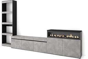Skraut Home Living Room Wall Unit Living Room Furniture Set 310 x 186 x 35 cm for TVs up to 65 Inches Electric Fireplace Modern Style Cement