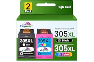 KINGWAY 305XL Ink Cartridges Replacement for HP 305 Ink Cartridges Black and Colour Remanufactured for HP DeskJet 2700 2710 2720 2722 Plus 4100 4120 4130 Envy 6000 6010 6020 6030 6032 6400, 2 Packs