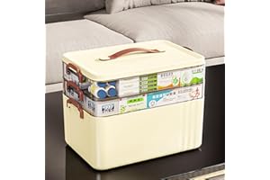 Sightday Medikamenten Aufbewahrung,Medizinbox Hausapotheke box mit Griff und herausnehmbarem Fach,3 Etagen Multifunción Aufbewahrungsbehälter Große Kapazität für Medikamente,Gadgets (Creme)