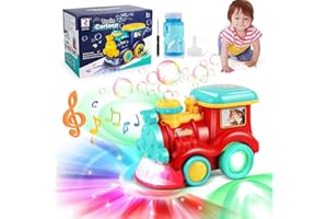 FORMIZON Bolle di Sapone con Treno Giocattolo per Bambini con Musica e Illuminazione, Macchina Sparabolle di Sapone Bambini, per Gadget Compleanno Regalo, Festa Matrimonio, Giochi all'aperto (RED)