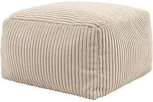 icon Amara Cord Bean Bag Footstool, Beige, Pouffe Footstool with Filling Included, Footrest, Bedroom, Living Room, Living Room Furniture