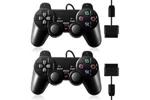 FLLAGG20 2X Kabelansluten Handkontroll Kompatibel med PS2 PS1 PSX Svart | Dubbel vibrationsläge, enkel användning, bekvämt grepp, för arkadspel och retrospel Controller