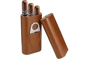 Xinzistar Zigarrenetui 3 Zigarren, Leder Zigarren Etuis mit Zigarrenschneider, Tragbarer Humidor Zigarren fr Reise Kurztrips(Braun)