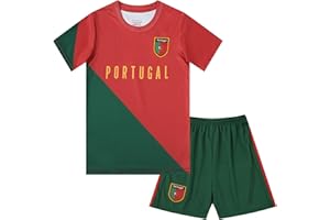 UORRHAW Portugal Sports Football Outdoor Boy Kid Youth Jersey Kit Shirt Shorts Set