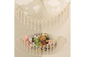Wenrescry Hamac de Rangement pour Peluches et Jouets – Filet Suspendu en Macramé pour Chambre d’Enfant – Grande Capacité – Organisateur Mural Décoratif pour Animaux en Peluche