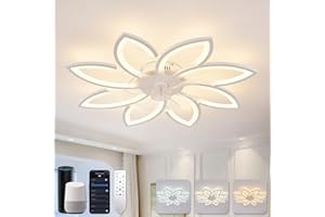 ‎YUNLONG YUNLONG Deckenleuchte mit Ventilator und Fernbedienung/Sprachsteuerung, Kompatibel für Alexa & Google Home, Dimmbar, Deckenventilator mit Beleuchtung Leise für Schlafzimmer, Weiß, 90cm