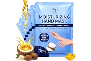 Återfuktande handmask med kokosnöt, shea och vitamin E, 6 par | Berikad med jojobaolja, passar alla händer, avkopplande på 30 minuter, utan fläckar