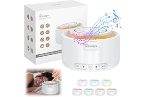 HOMGEN Máquina de Ruido Blanco para Adultos y Bebés Máquina de Sonido con Luz Nocturna y 30 Sonidos Relajantes White Noise Machine Baby Portátil con Función de Memoria y Recargable por USB (Blanco)