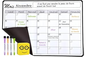 BASVII 43 cm x 30 cm Tygodniowy Planer Ścieralny (Francuski), Rodzinny Planer Ścieralny Tablica Do Planowania Wykonana Z MięKkiego Pvc, Z 4 DłUgopisami I Gumką