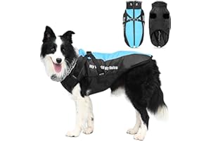 ALLSOPETS Abrigo para Perro Impermeable con Arnés Integrado y Bandas Reflectantes, Chaqueta de Invierno Cálida para Perros Medianos y Grandes (Azul Cielo, 4XL)