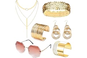 UieaMsio 7 Pièces Disco Accessoires, disco ensemble de bijoux, 1970s Disco des Années, de Bracelets, Collier Boucles d'oreilles, accessoires disco femme pour Femmes Fête d'anniversaire