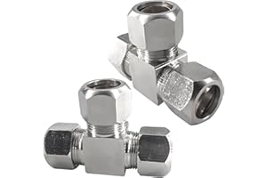 SILKWISH 2 raccordi a compressione, 8 mm, raccordo a T, in rame nichelato per accessori condizionatori d'aria e tubi sanitari