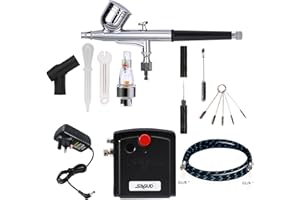 SAGUD Airbrush Kit with Mini Air Brush Compressor Dual - Action Gravity Feed Air Brush for Cake Decorating, Hobby, Craft, Tattoo, Nails, Makeup with Airbrush Cleaning Kit