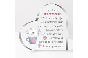 FCZIVA Professeure Acrylique Plaque Coeur Ornements Femmes Jour de l’Enseignant Cadeaux Maîtresse Bureau Signe Apprécier Obtention Diplôme Noël Décoration Maison Anniversaire Retraite Merci Souvenirs