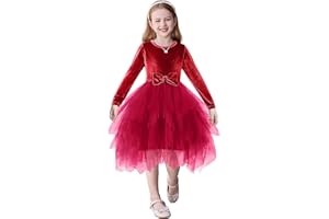 Arshiner Ragazze Abito Tulle Nappe Bambini Manica Lunga Abiti Elegante Velluto Bow Tie A-Line Partito Autunno Inverno Moda Abito per Ragazze 2-7 Anni