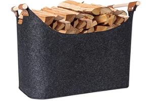 PETGULU Holzkorb für Kaminholz, XXL Brennholzkorb Filzkorb extra dicker Filz, Kaminholzkorb mit verstärktem Holzgriff, Faltbarer Holzkorb Filztasche für Kaminbesteck, Einkauf, Zeitung oder Brennholz