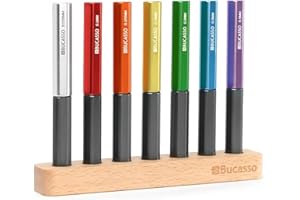 BUCASSO Model Scriber, set di 7 pezzi di utensili per incidere con lame in acciaio al tungsteno da 0,075/0,1/0,125/0,15/0,2/0,3/0,5mm, con supporto in legno per modellismo hobbistico,modelli in plastica