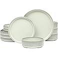 Gibson Elite 12 Piece (Service for 4) Townscape Plates and Bowls Reactive Glaze Embossed Round Dishes Terracotta Ceramic Dinnerware Set - Cream White