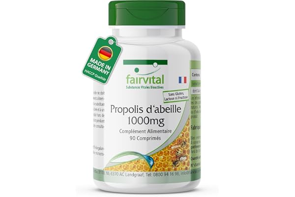 fairvital Propolis d'abeille 1000mg, extrait naturel de résine d'abeille, avec 3% de galangine, HAUTEMENT DOSÉ, 90 comprimés