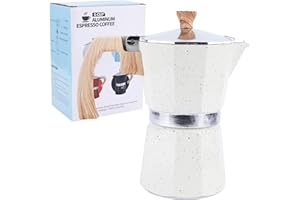 FUOBECIE Stovetop Espresso Maker, Aluminium Stovetop Coffee Maker Pots, Moka Coffee Pot Moka Pot for Classic Espresso, 6 Cup 10 Oz, Moka Pot Italian Coffee Maker for Home and Camping-White