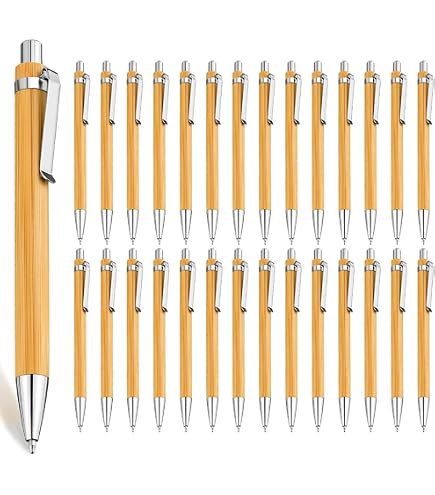 24 Stück Bambus-Kugelschreiber – Blaue Tinte, Naturfarben, Für Büro, Schule & Als Geschenk
