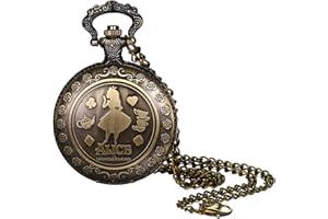 JewelryWe Vatertagsgeschenk Taschenuhr Herren Retro Zahnrad/Schädel/Römische Ziffern/Sternzeichen Weltkarte Kettenuhr Analog Quarz Uhr Anhänger mit Halskette Kette Bronze Geschenk für Männer