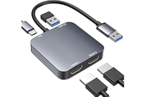 ABLEWE USB 3.0 to Dual HDMI Adapter with USB 3.0 Port, HDMI to USB Audio Video Graphics Converter Cable for Laptop Monitor Desktop TV, Compatible with Mac OS, Windows