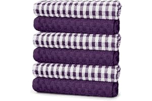 ZZZMRH 100% cotton pack of 6 Purple Tea Towels .Soft Kitchen cloth for cleaning and drying dishes - High Absorbent Tea towels for Kitchen essentials