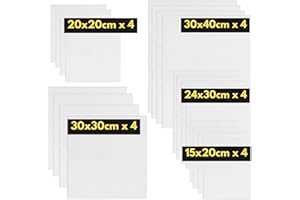 ARTME 20pcs Canvas Panels (15x20-4pk, 24x30-4pk, 30x40-4pk, 20x20-4pk, 30x30-4pk) 3mm Blank Artist Canvas Board / 280GSM/ 100% Cotton/Triple Primed/Acid Free/Medium Grain- Acrylic & Oil Painting