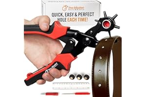 PRO-MASTER SMART & SIMPLE Professional Heavy Duty Belt Hole Puncher for Leather, Multi-Size Rotary Leather Hole Punch Tool Set with Ergonomic Handles for Easy, Precise Belt Fixes, Straps, Collars, Bags, Shoes, DIY Crafts