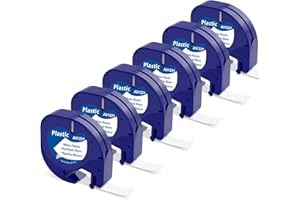 6X Nastri per Etichette MarkField Compatibile In Sostituzione di Dymo LetraTag XR Plastica Etichette 12mm x 4m S0721610, Cartucce Ricarica per Etichettatrice Letratag LT-100H LT-100T LT-110T