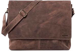 LEABAGS Bolso para Hombres y Mujeres | Bolsa de Portátil 15" | Cuero Genuino | Bolso Bandolera con Correa para el Hombro | Bolsa Mensajera | Bolsa de Trabajo | Bolsa de Maestro
