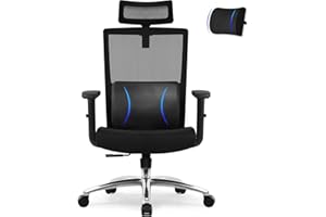 Daccormax Chaise de Bureau Ergonomique Confortable, Fauteuil de Bureau 200KG, Siège à roulettes, Accoudoirs, Soutien Lombaire et Appui-Tête Réglables, Coussin en Mousse à Mémoire