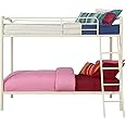 DHP Twin-Over-Twin Bunk Bed with Metal Frame and Ladder, Space-Saving Design, White