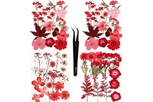 Sieman 64 stycken röda torkade blommor, naturliga pressade torkade blommor för harts, gör-det-själv-ljus, hänge