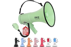 ‎PYLE Pyle 50W Megafon Bullhorn – Tragbar, mit automatischer Sirene und einstellbarer Lautstärke, Reichweite bis zu 1000 m², AUX-Eingang, Sprechfunktion, Sirene, Musik, Pfeife und Aufnahme, mit Schultergurt