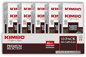 Kimbo Coffee Espresso Napoli Capsules (10 x 10) | Nespresso Coffee Pods | Italian Capsules Medium Dark Roast | Made with Arabica and Robusta Beans | Nespresso Coffee Machine Compatible