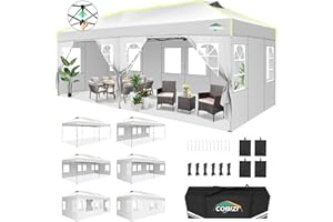 COBIZI Tonnelle Barnum Pliante 3x6 Pop up Tonnelle de Jardin Exterieur Imperméable Tente de Reception avec 6 Panneaux Latéraux Chapiteau avec Ventilation pour Camping Sac de Transport, Anti UV, Blanc